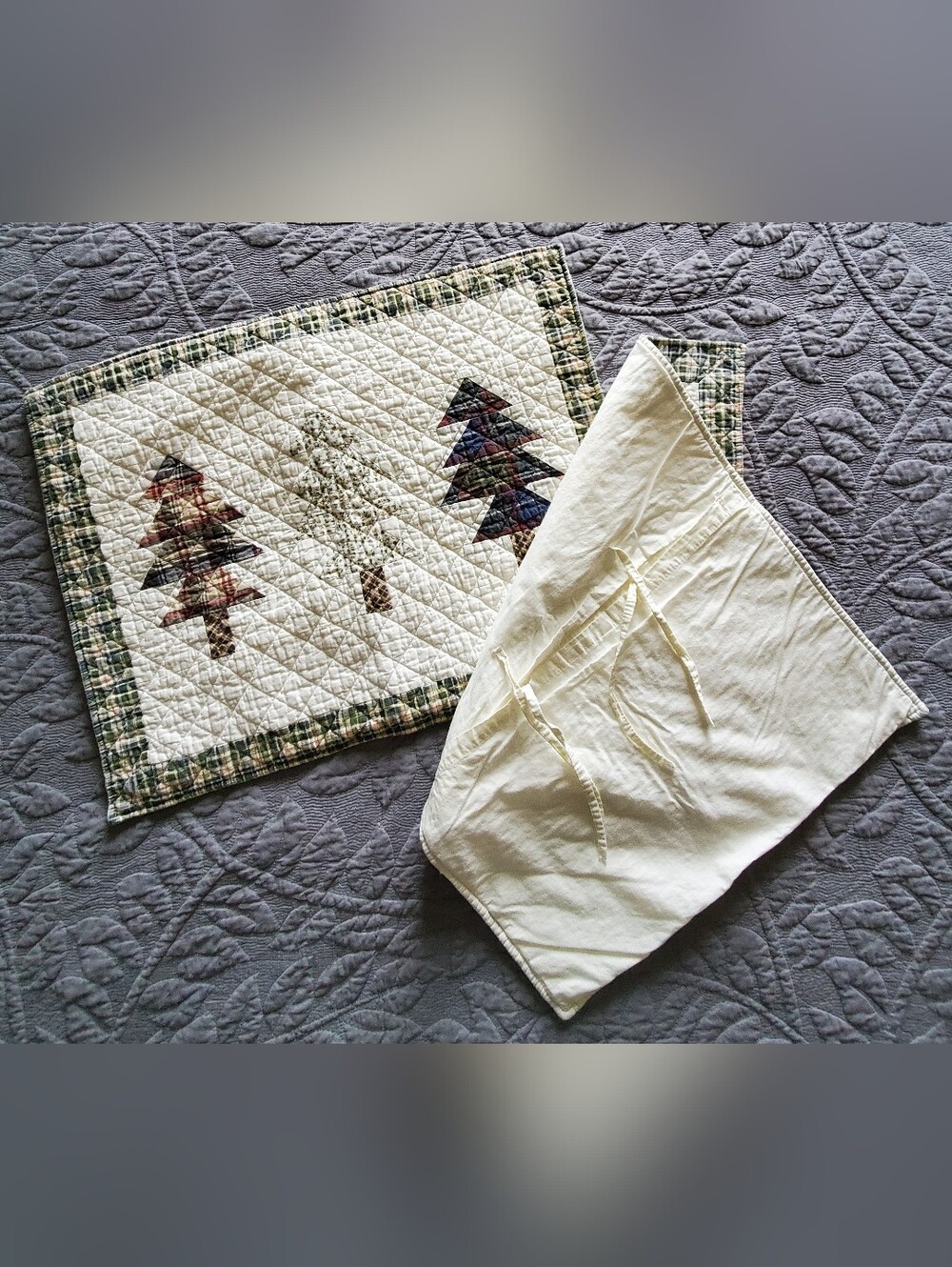 Two Quilted Tree Accent Pillow Shams Standard Patchwork Rustic Christmas Tree - Picture 11 of 14